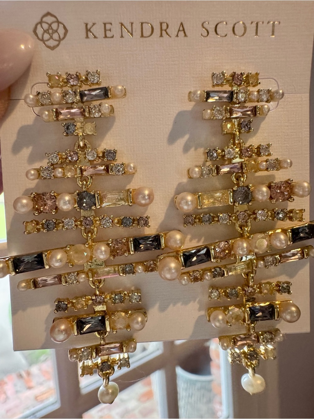 Kendra Scott Gold Pearl & Multi-Color Crystal Chandelier Earrings